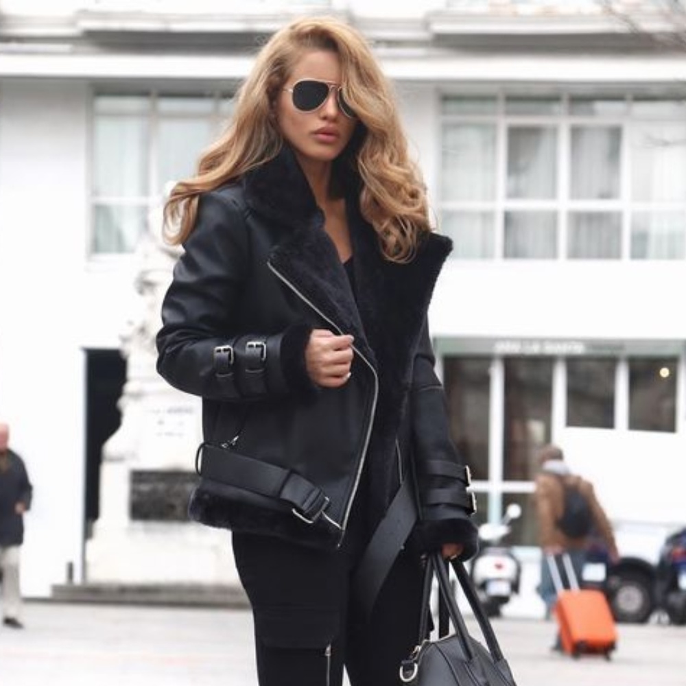GORGEOUS faux fur suede biker jacket